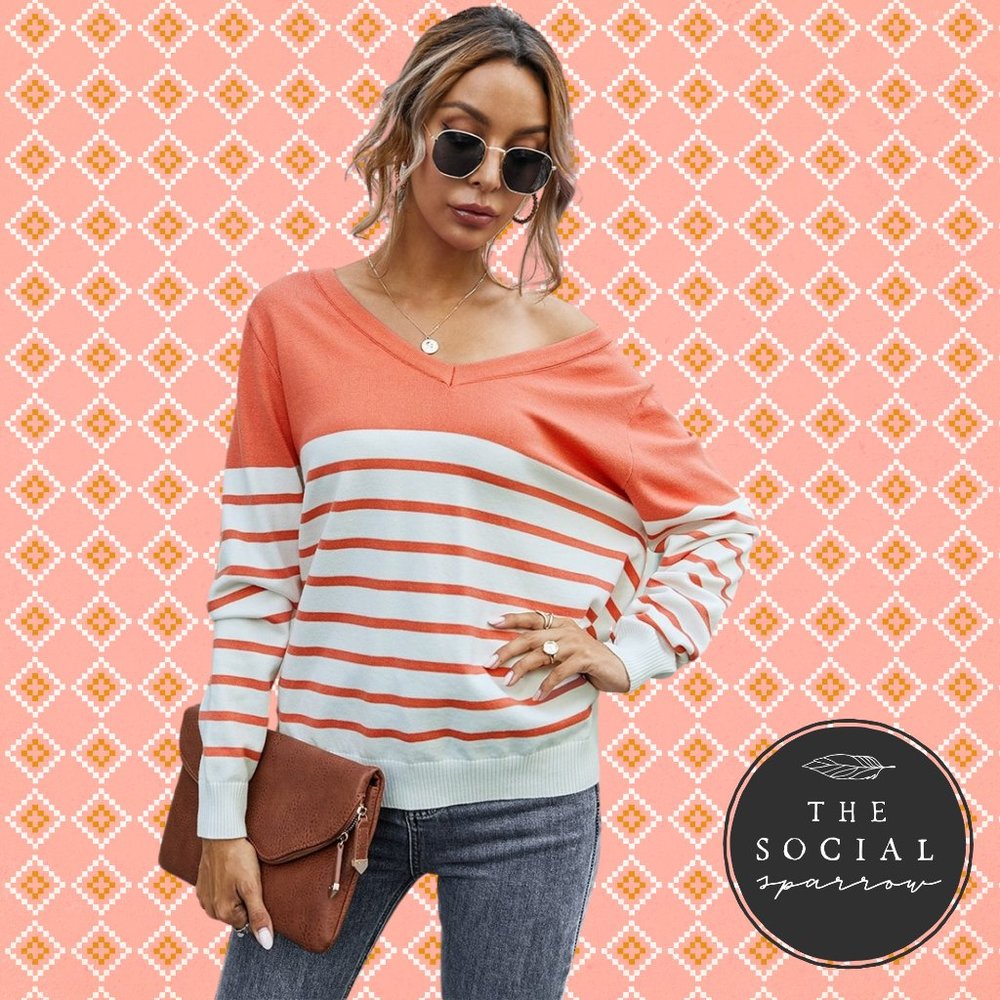 Coral Stripe Sweater